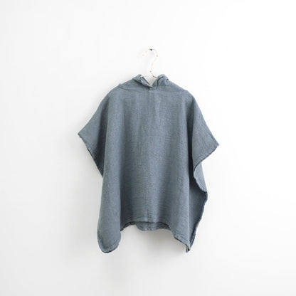 Linen Fine Waffle Poncho for Kids - Blue Fog