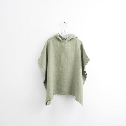 Linen Fine Waffle Poncho for Kids - Sage