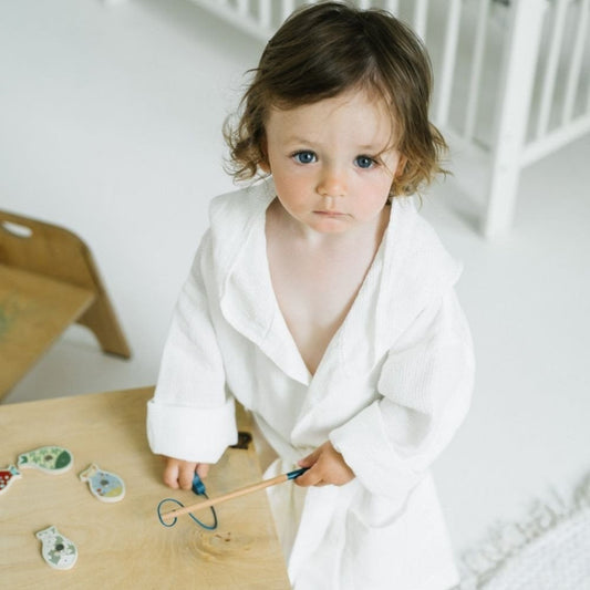 Linen Bathrobe for Kids - White