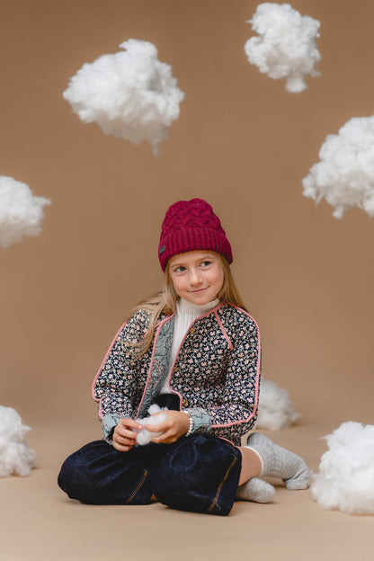 100% Baby Alpaca Cable Hat for Kids - Mulberry