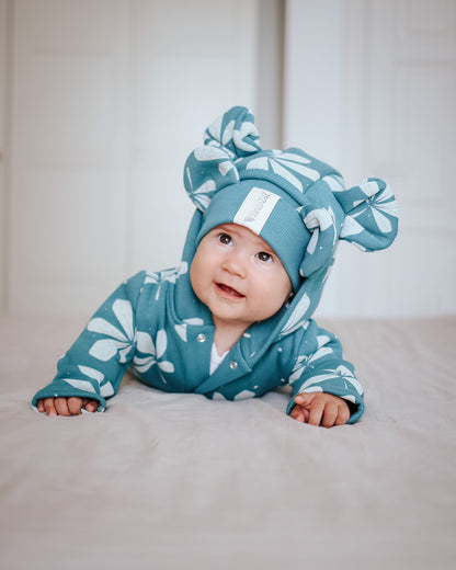 Eared Jumpsuit for Babies and Kids - Chestnut Leaves on Green