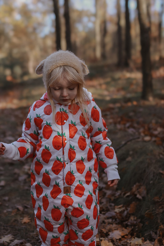 Winter Jumpsuit with Teddy Lining for Babies and Kids - Strawberries